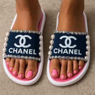 Women Inspired Denim Design Chanel Custom Slides