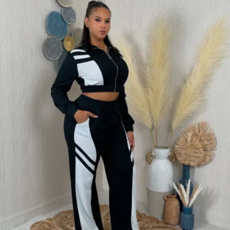 FRENCH TERRY BLACK & WHITE CONTRAST TOP & PANTS SET
