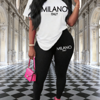 Women Two Piece Letter Print Leggings and Tee Set